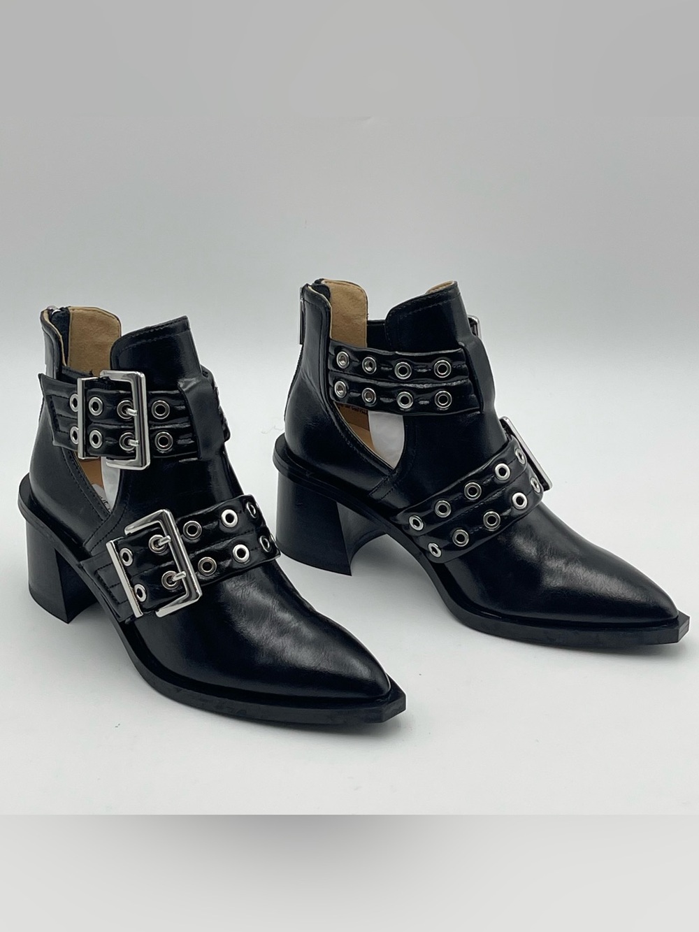 Steve Madden SZ 5.5M Grazia Pointed Toe Moto Bootie Black Leather MSRP $180